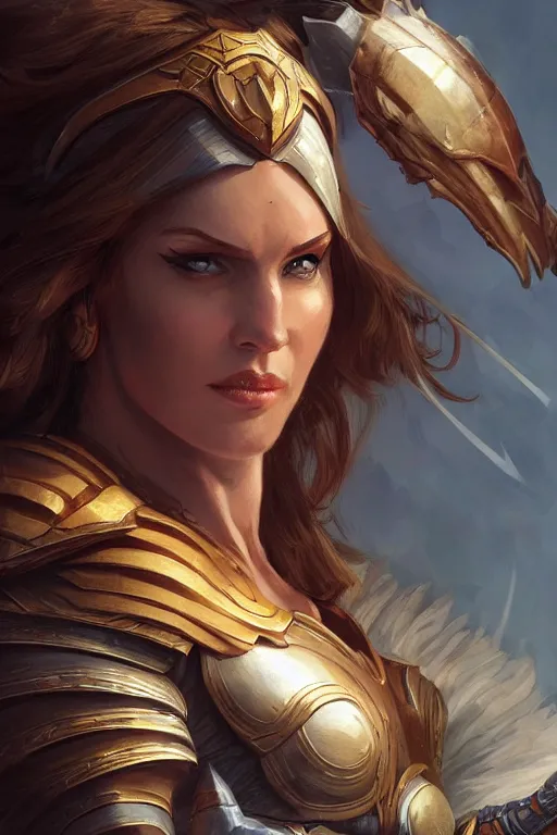 Image similar to amazon valkyrie athena, d & d, fantasy, portrait, highly detailed, headshot, digital painting, trending on artstation, concept art, sharp focus, illustration, art by artgerm and greg rutkowski and magali villeneuve