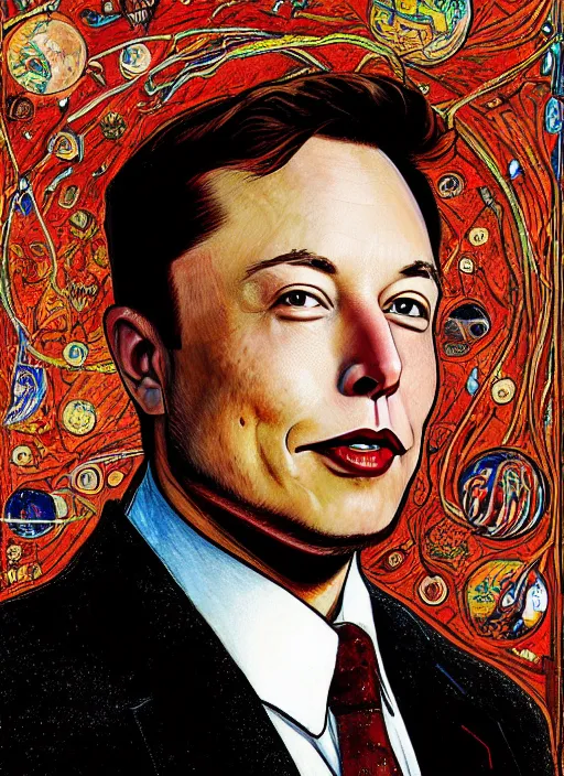 Prompt: ( ( ( portrait of elon musk ) ) ) by ivan bilibin, spacex, mars mission,