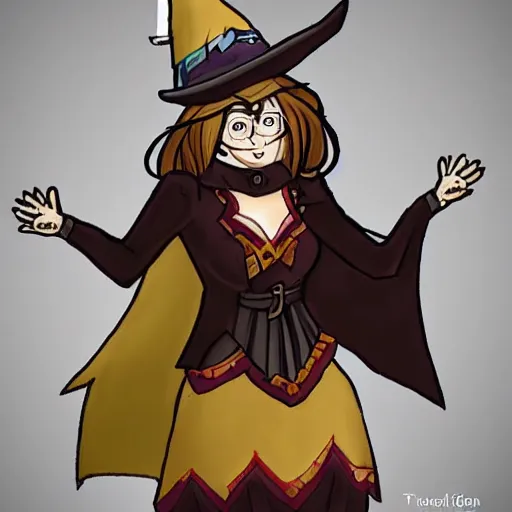 Prompt: a cute wizard woman