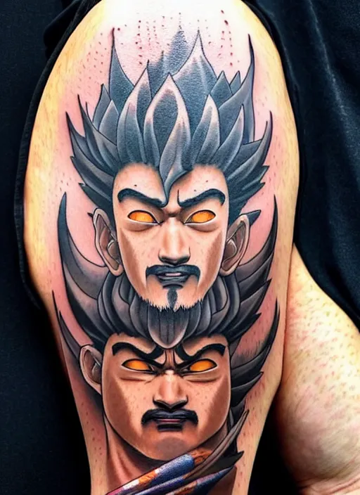 Image similar to highly detailed portrait of sangoku, photographic realistic background, by greg rutkowski, by greg tocchini, by joe fenton, by nikkohurtado, by stevebutchertattoos, by den _ yakovlev, by niki 2 3 gtr, by sivak _, by tonysantos _ tattoo, trending on instagram, award winning details