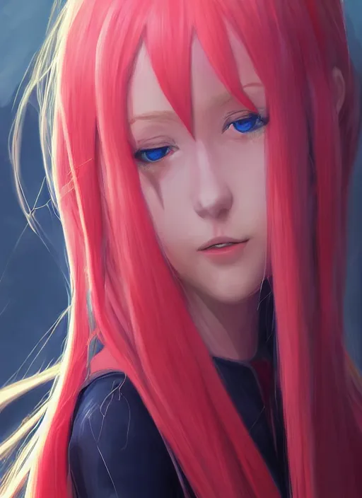 Prompt: Zero two from Darling in the Franxx, portrait, fantasy, medieval, vivid colors, fantasy, elegant, concept art, sharp focus, beautiful face, digital art, Hyper-realistic, 4K, Unreal Engine, Highly Detailed, HD, Dramatic Lighting by Brom, trending on Artstation