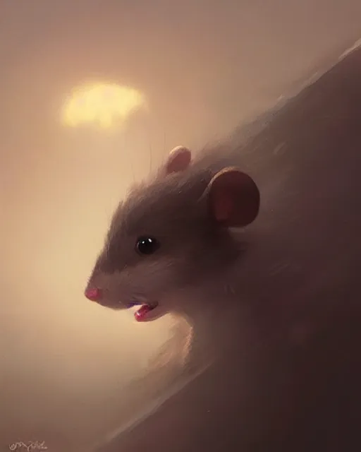 Image similar to viewed from behind, over the shoulder, a cute mouse looks upwards, viewed from behind, digital portrait by greg rutkowski, fantasy art, concept art, by disney concept artists, cinematic lighting, evening light, trending on artstation, cgsociety