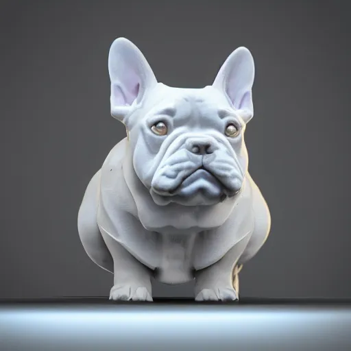 Prompt: quartz crystal carved into the shape of a french bulldog, photo realistic, dramatic cinematic lighting, octane render, 4 k, ultra detailed