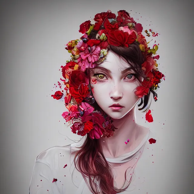 Prompt: studio portrait absurdly beautiful, elegant, graceful, young hypercolorful sensual teen girl rubies and red petals, ultrafine hyperrealistic detailed face illustration by kim jung gi, irakli nadar, intricate linework, sharp focus, bright colors, matte, octopath traveler, final fantasy, unreal engine highly rendered, global illumination, radiant light, intricate environment