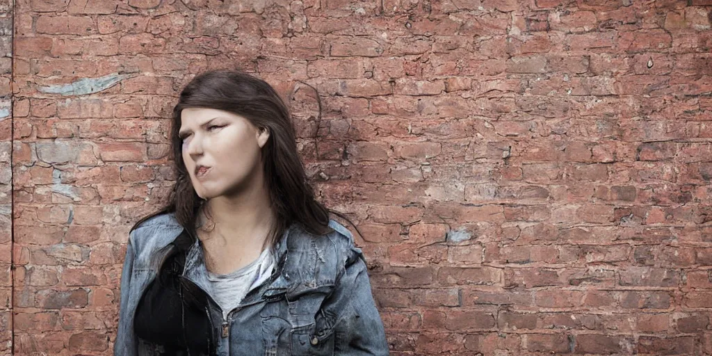 Image similar to portrait of woman on brick wall graffiti, Denning, Guy