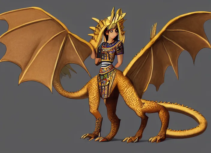 Prompt: fullbody egyptian dragon character design of a egyptian dragon. egyptian dragon deviantart adoptable, deviantart species style of maple story and zootopia, disney portrait studio lighting by jessica rossier and brian froud in the style of disney, traditional artstation