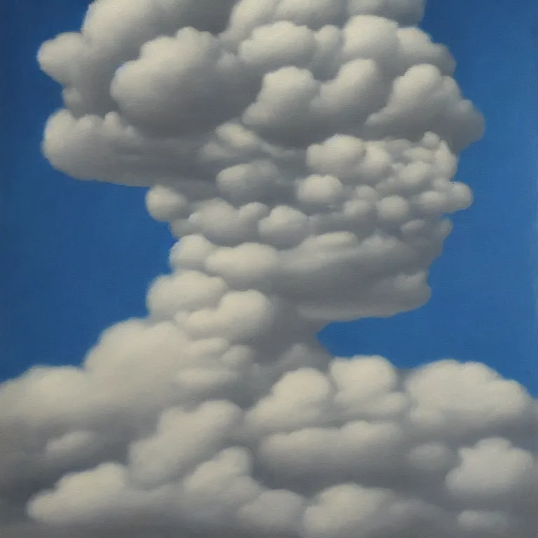 Image similar to cloud - man, by rene magritte, centered, detailed painting, hd, hq, high resolution, high detail, 4 k, 8 k