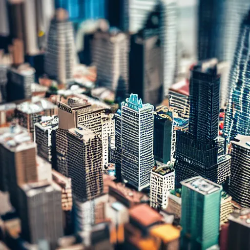 Prompt: Cityscape, Tilt-shift, Sharp Focus, wide shot, Clay