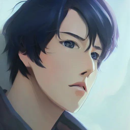 Prompt: handsome anime man, clear clean face, face by lya kushinov, Avetetsuya Studios, Alexandra Fomina artstation, by Makoto Shinkai, digital 2D, painterly style, cinematic matte Illustration, ufotable, VOFAN