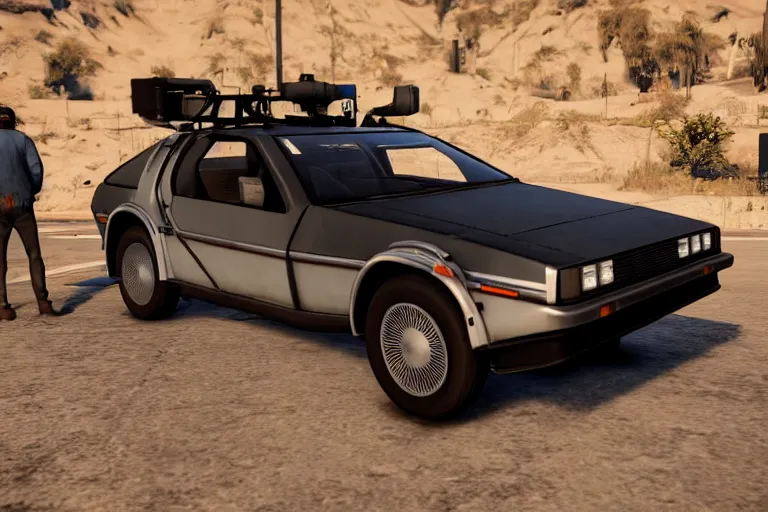 Image similar to 1 9 2 2 delorean by grand theft auto v, by red dead redemption 2, by cyberpunk 2 0 7 7