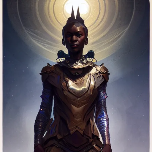 Image similar to African futuristic dystopian,D&D, fantasy, intricate, elegant, highly detailed, digital painting, artstation, concept art, matte, sharp focus, illustration, art by Artgerm and Greg Rutkowski and Alphonse Mucha