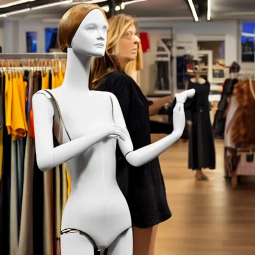 Image similar to mannequin shopping at a clothing store