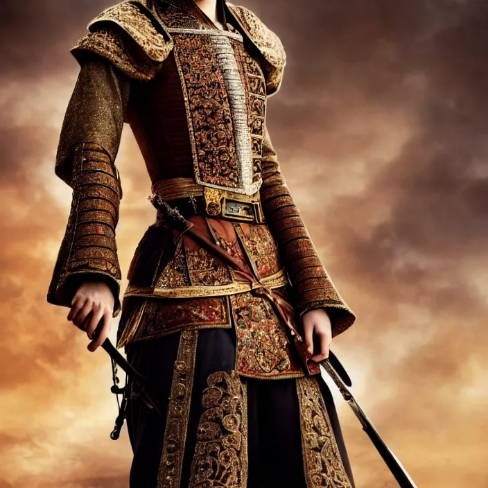 Image similar to full length photo of emma watson as an ottoman warrior, highly detailed, 4 k, hdr, smooth, sharp focus, high resolution, award - winning photo