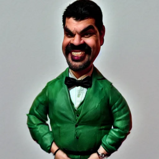 Image similar to caricature, claymation, luis guzman as luigi wearing green, painted by tom lovell, wlop, artgerm, dishonored 2,