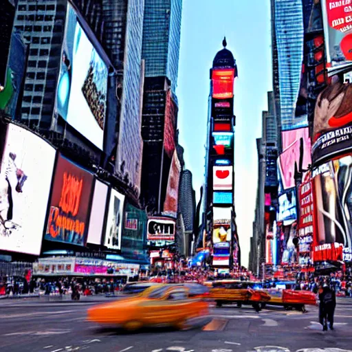 Prompt: Flying saucer flying around abducting people in times square