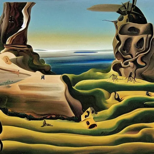 Image similar to A Landscape by Charles Addams and salvador dali