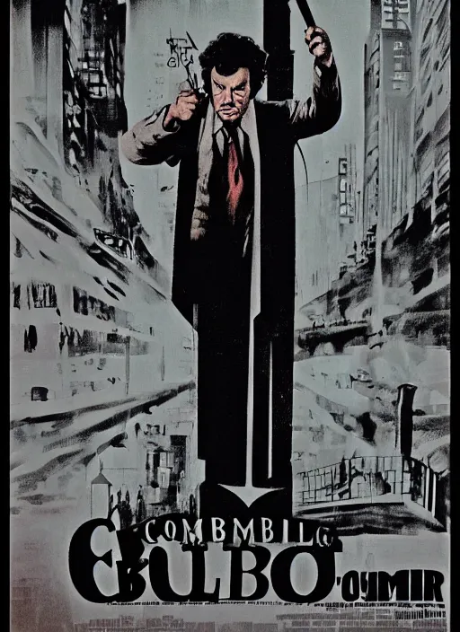 Image similar to a poster of columbo in the exorcist ( 1 9 7 3 ), poster art by john carpenter, featured on deviantart, toyism, movie poster, concert poster, poster art