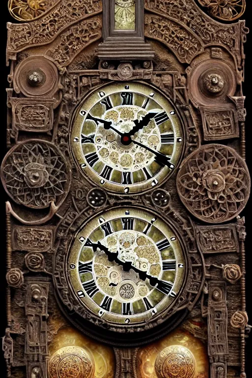 Prompt: intricate detailed Ancient Clock as old as time itself covered in Flowers Surrounded by a Cemetery of Grave Stones and Ghosts james gurney,dan luvisi,Petros Afshar,tim hildebrandt,liam wong,Mark Riddick,thomas kinkade,ernst haeckel,dan mumford,trending on artstation,josephine wall, WLOP ,cgsociety by Gediminas Pranckevicius, trending on cgsociety and DeviantArt