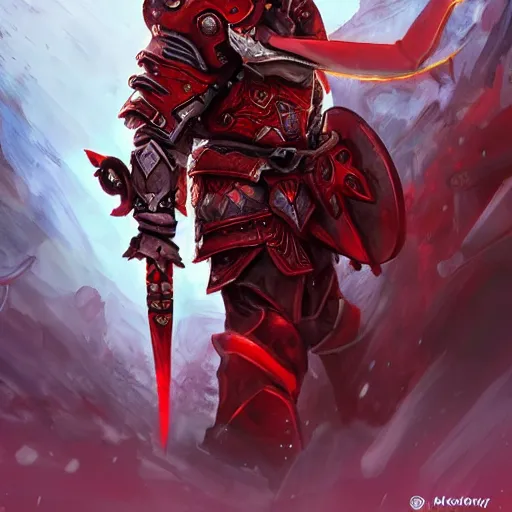 Image similar to ((((Mars the God of war)))), red theme, bloody battlefield, weapons and armors, Dota 2 hero, hearthstone art style, epic fantasy style art, fantasy epic digital art, epic fantasy card game art