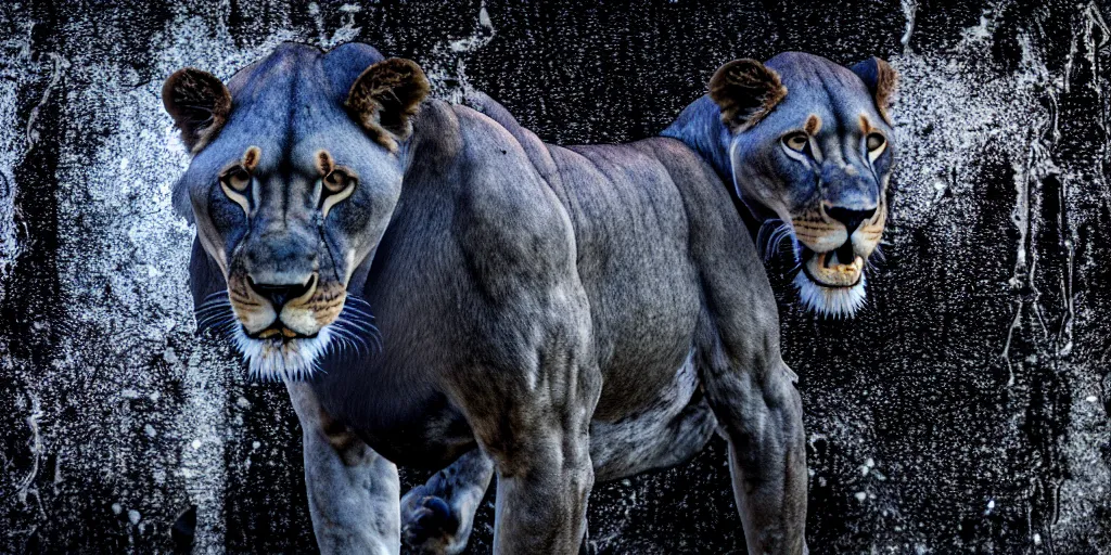 Image similar to the smooth black lioness, made of smooth black goo, in the zoo exhibit, viscous, sticky, full of black goo, covered with black goo, splattered black goo, dripping black goo, dripping goo, splattered goo, sticky black goo. photography, dslr, reflections, black goo, zoo, exhibit, raytraced, unreal engine 5