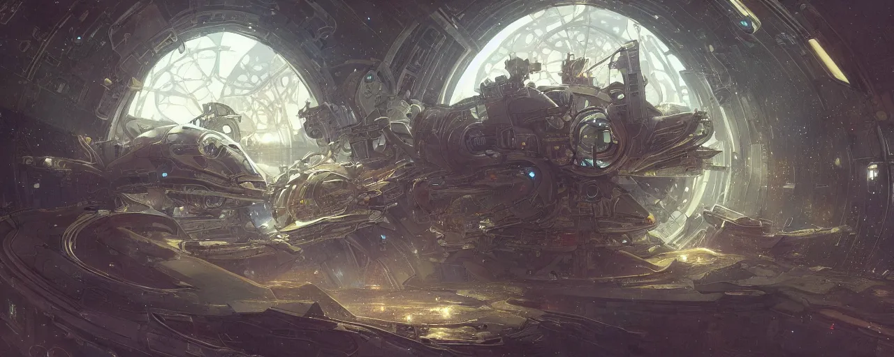 Image similar to A outside view of abandoned space station in the deep space, fantasy, intricate, elegant, highly detailed, digital painting, artstation, concept art, smooth, sharp focus, illustration, art by artgerm and greg rutkowski and alphonse mucha