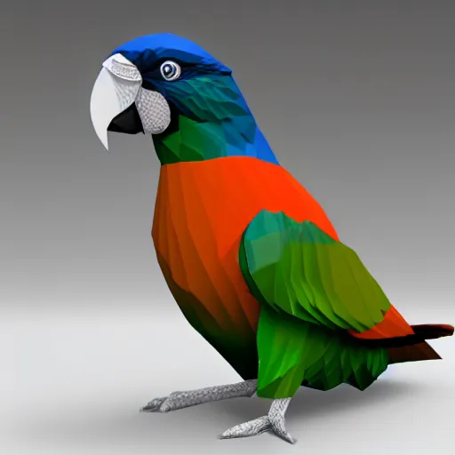 Image similar to low poly render of parrot, white background