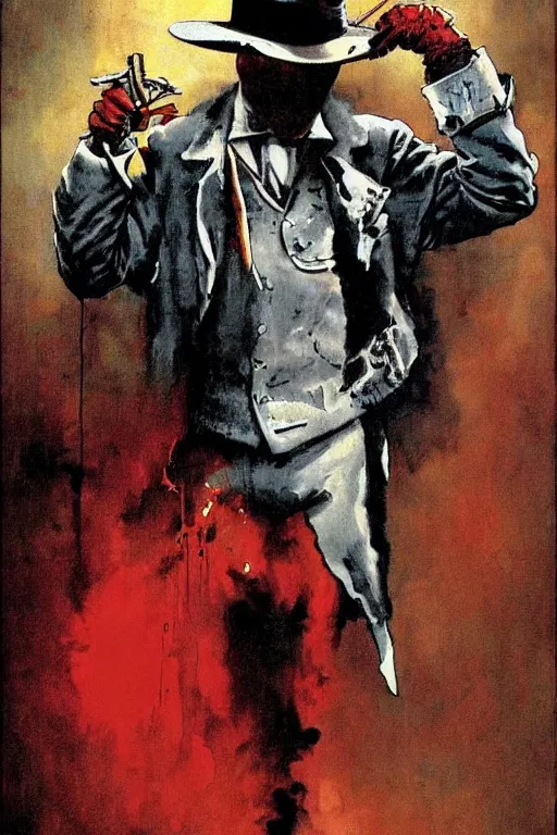 Image similar to Walter Joseph Kovacs aka Rorschach from the movie Watchmen painted by Norman Rockwell