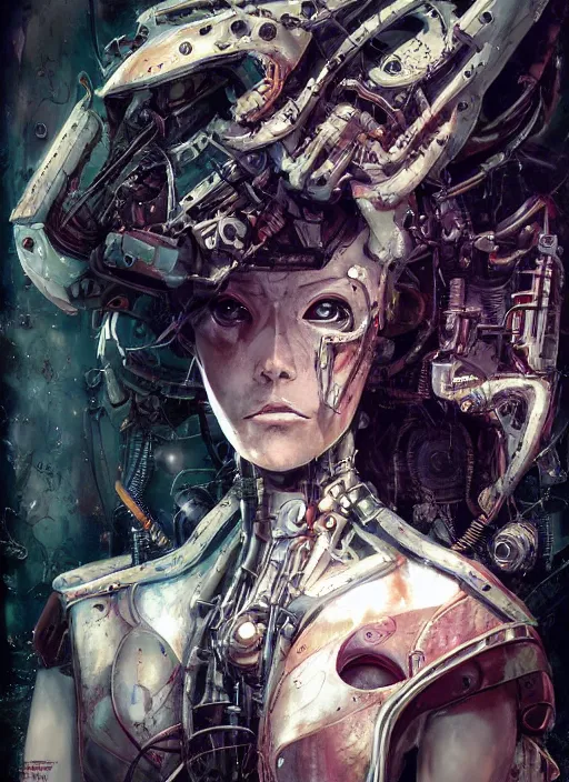 Image similar to biomechanoid, sci-fi women, portrait by Android Jones ,Hayao Miyazaki, Katsuhiro Otomo, Eiichiro Oda, Shigeto Hirai Yuya, 8k, baroque, epic, cinematic, anime aesthetic