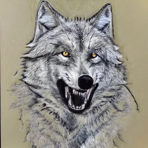 Image similar to retarded wolf portrait, expressionism style