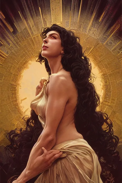 Prompt: claudia black as deanna troi, masterpiece, intricate, elegant, highly detailed, digital painting, artstation, concept art, smooth, sharp focus, illustration, art by artgerm and greg rutkowski and alphonse mucha and uang guangjian and gil elvgren and sachin teng, symmetry!!