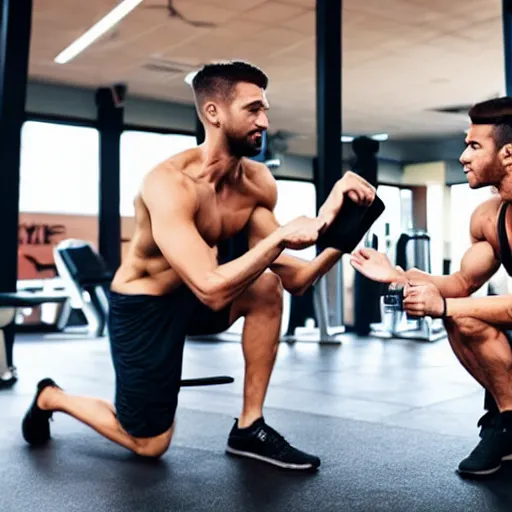 Image similar to photo of typical gym bros being bros at the gym