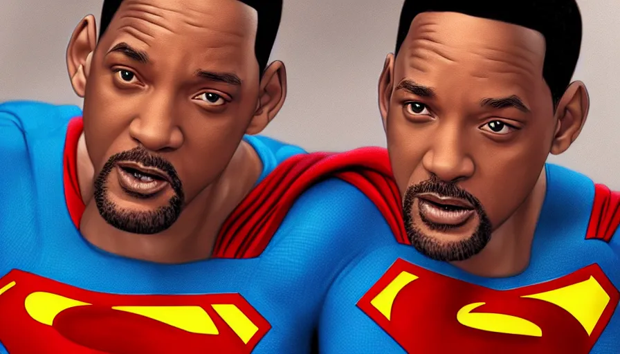 Prompt: Digital painting of Will Smith as Superman, hyperdetailed, artstation, cgsociety, 8k