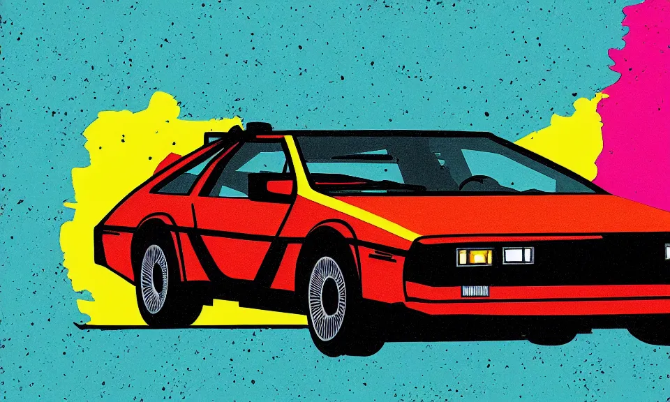 Image similar to pop art illustration of a delorean, abstract, adobe illustrator