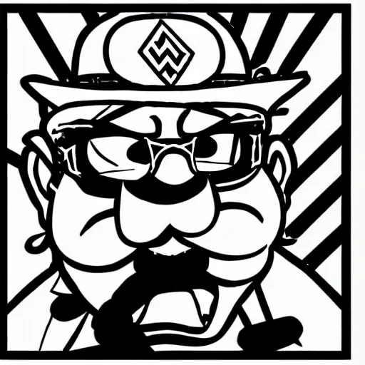 Image similar to Wario in style of fear and loathing in las vegas,black and white