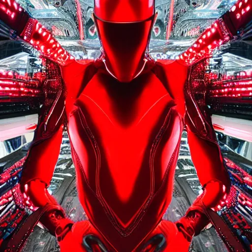 Prompt: love, diverse red cybersuits, from behind, connection rituals, wide wide angle, vivid, elaborate, highly detailed, beautiful lighting
