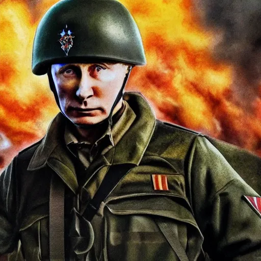 Prompt: Vladimir Putin is fighting at the front against Ukraine epic battle, Drawing with pencils, 4K