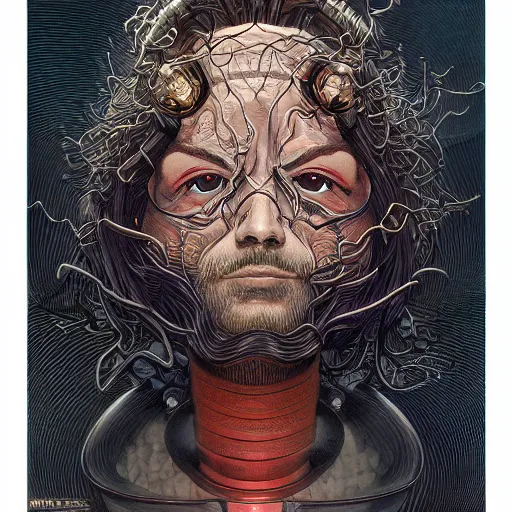 Image similar to portrait closeup of crazy robotic post malone, symmetrical, by yoichi hatakenaka, masamune shirow, josan gonzales and dan mumford, ayami kojima, takato yamamoto, barclay shaw, karol bak, yukito kishiro