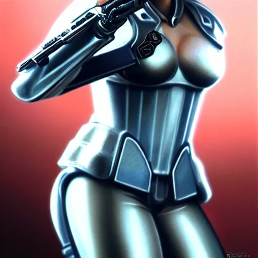 Image similar to A combination of Ada Wong's and Grace Kelly's and Ashley Greene's appearances with blonde hair wearing Terran marine's armor from StarCraft, high tech, action shot, angular, full body portrait, futuristic, dramatic, fantasy, intricate, elegant, highly detailed, artstation, matte, sharp focus, 8K, art by Donato Giancola and James Gurney