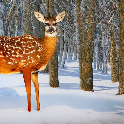 Prompt: photograph of a deer coverd in feathers, like a bird, in nature, 4K, highly detailed, photo realistic