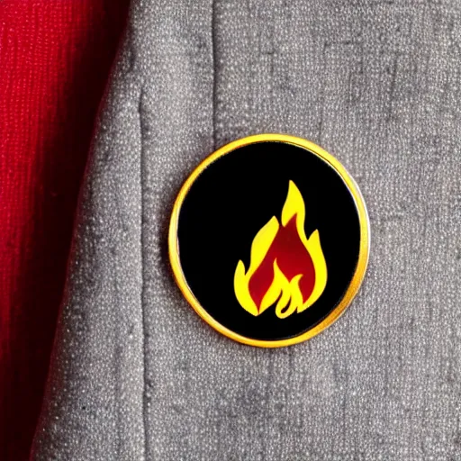 Image similar to a diamond enamel pin depicting a minimalistic clean fire flames warning label, smooth curves