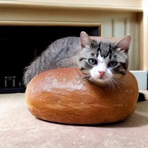 Prompt: cat which looks like a loaf of bread