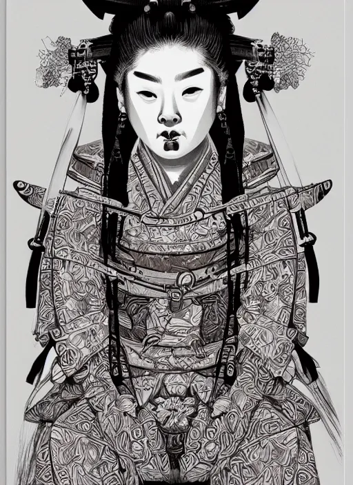 Image similar to Samurai goddess painting by Dan Hillier, trending on artstation, artstationHD, artstationHQ, 4k, 8k