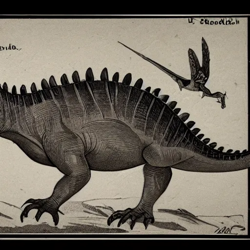 Image similar to 1 9 0 0's sketches of dinosaurs seen in the wild