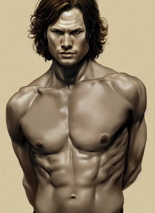 Prompt: Portrait of Sam Winchester, intricate upper body, whole body, highly detailed, digital painting, artstation, concept art, smooth, sharp focus, illustration, art by Hajime Sorayama