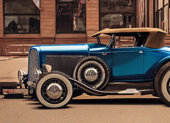 Prompt: touring chicago in a 1 9 3 0 model a ford hot rod, lowbrow style painting by jasmine becket - griffith and danny flynn 8 k resolution, octane render, detailed painting