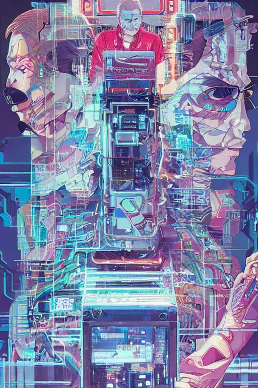 Image similar to 1 9 8 9 portrait of a japanese netrunner jacked into a cyberdeck. highly detailed masterpiece art by josan gonzalez.