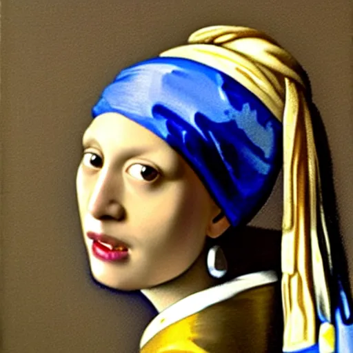 Image similar to aoc with a pearl earring, painting by vermeer