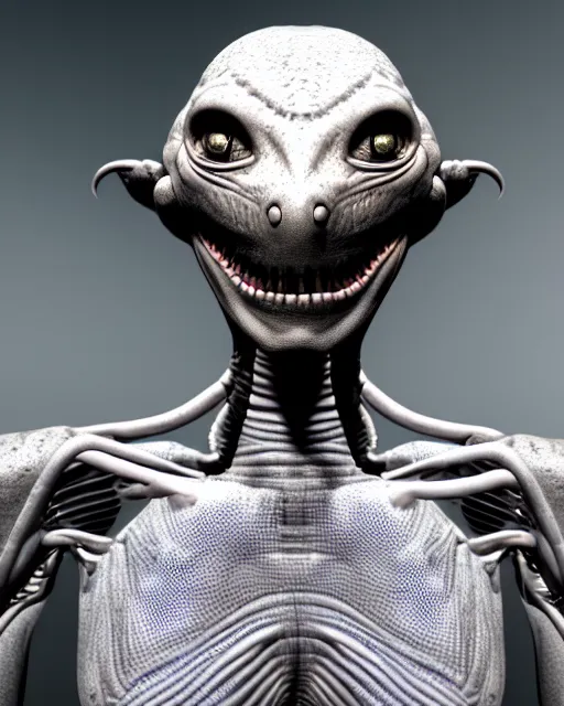 Prompt: Color photo of a humanoid gray alien with large black eyes and reptilian facial features, inside area 51, secret service photos, Taken on Canon eos 700D, ultra sharp, ultra detailed, by