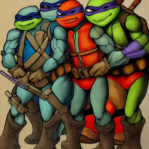 Image similar to teenage mutant ninja turtles by leonardo davinci