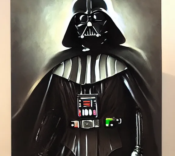 Image similar to beautiful oil painting of Darth Vader by Craig Mullins; extraordinary masterpiece!!!!